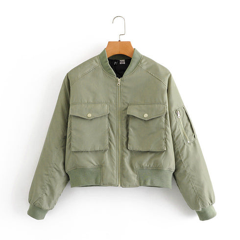 Loose Casual Long Sleeve Bomber Jacket Zip - ROUTINE FASHION